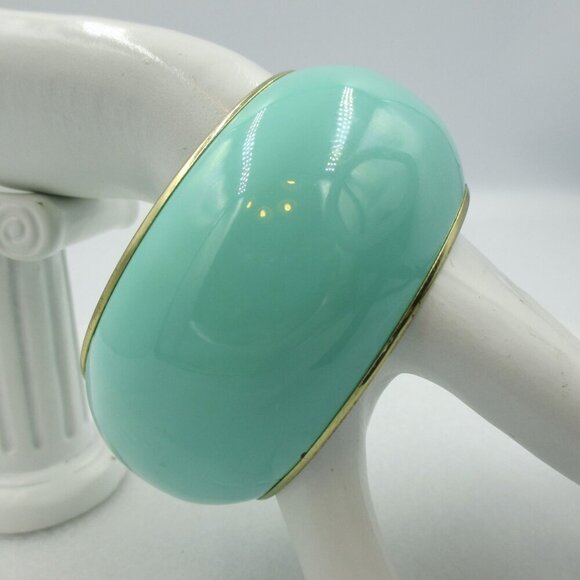 Vintage chunky Bangle Bracelet Turquoise Gold Metal Oversized 80's - Picture 2 of 3